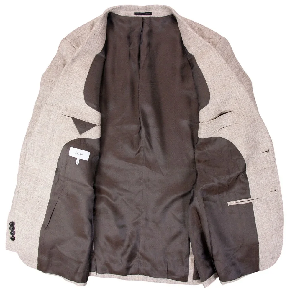 Reiss Mens 42 Auto Linen Blazer Jacket Sport Coat Surgeon Cuffs‎ Tan Beige
